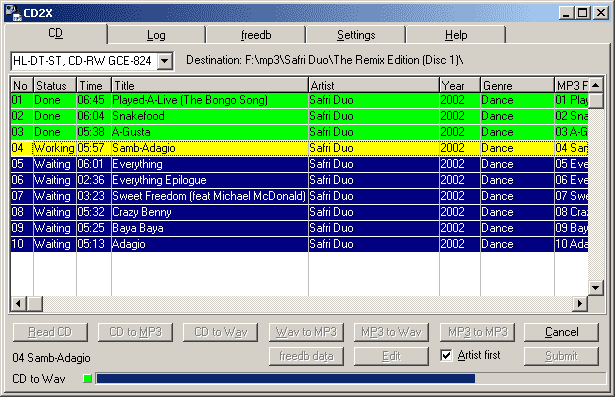 CD2X - CD2X read your CD's and convert to MP3 or OGG